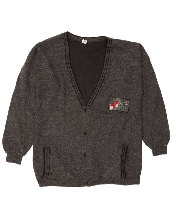 vintage Mens Cardigan Pull XL Gris Coton