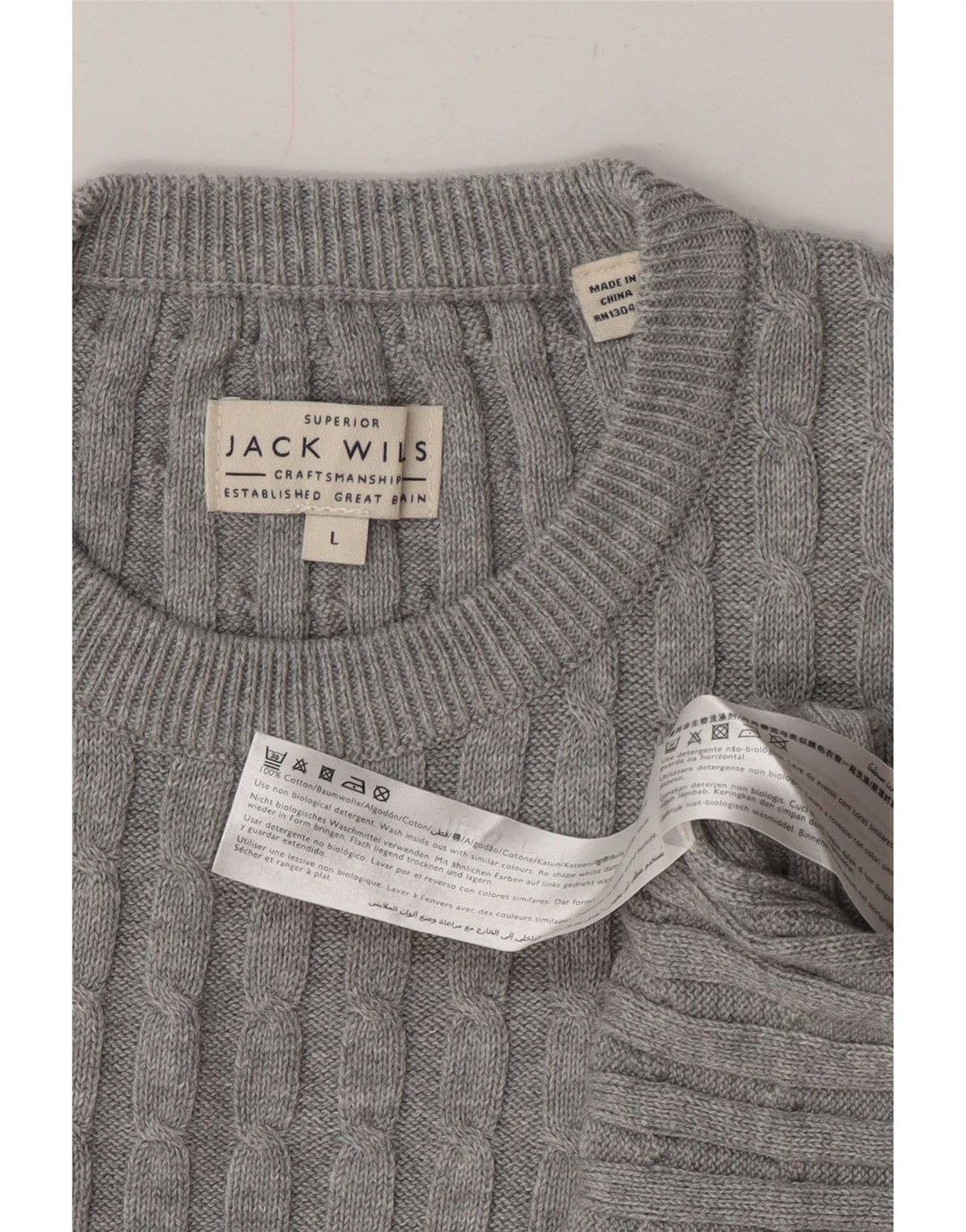 Jack Wills Pull à col rond pour homme en coton gris Taille L