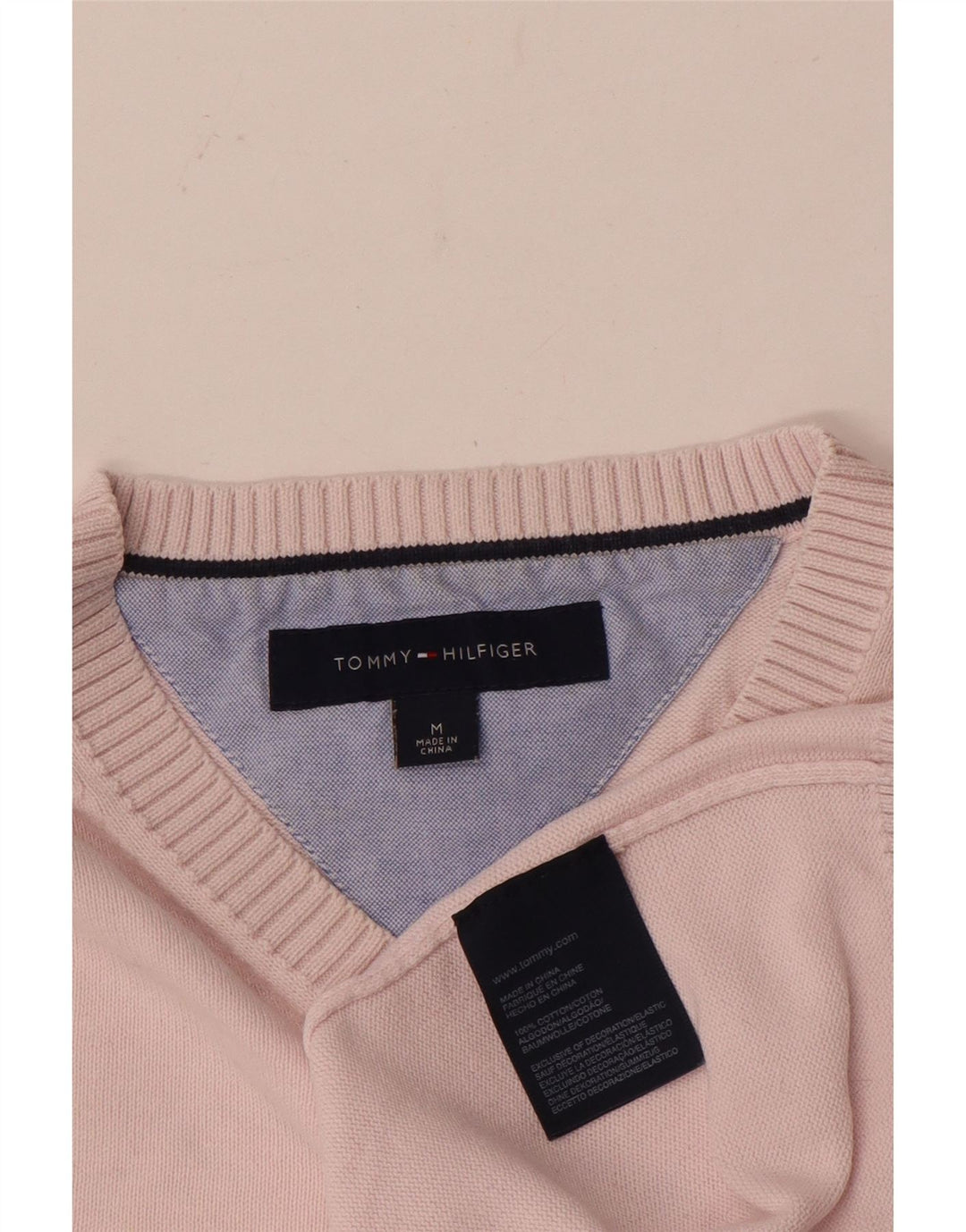 Tommy Hilfiger Pull Col V Homme Rose Moyen Coton