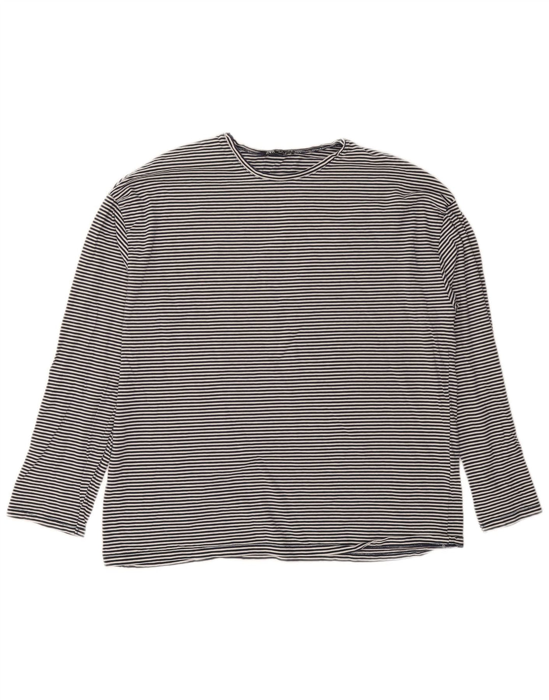 Zara Femme Haut Oversize Manches Longues UK 10 Petite Rayure Bleu Marine
