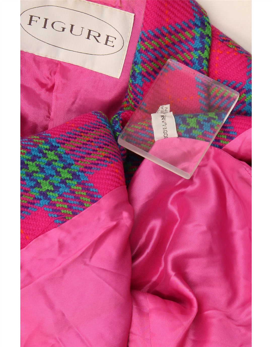 Figure Veste blazer à 3 boutons pour femme UK 44 en laine à carreaux rose moyen