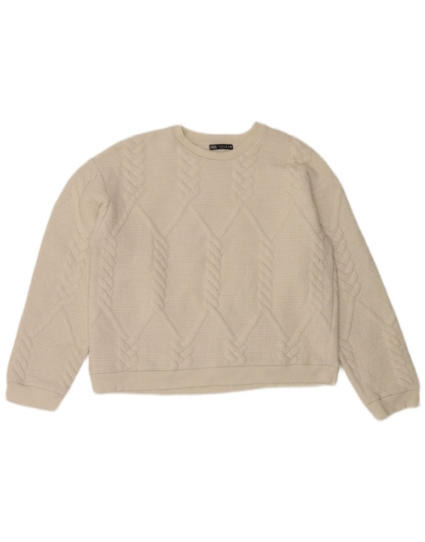 Zara Womens Crop Relaxed Fit Sweatshirt Jumper UK 14 Moyen Blanc Cassé