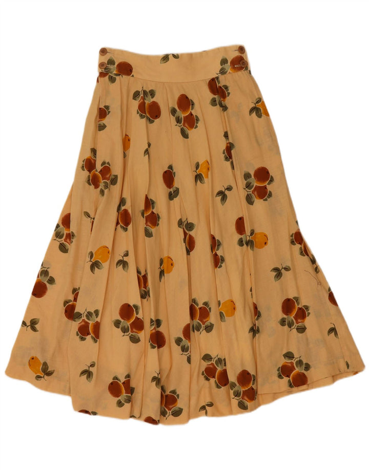 VINTAGE Jupe trapèze plissée à motif abstrait pour femme W24 XS Beige