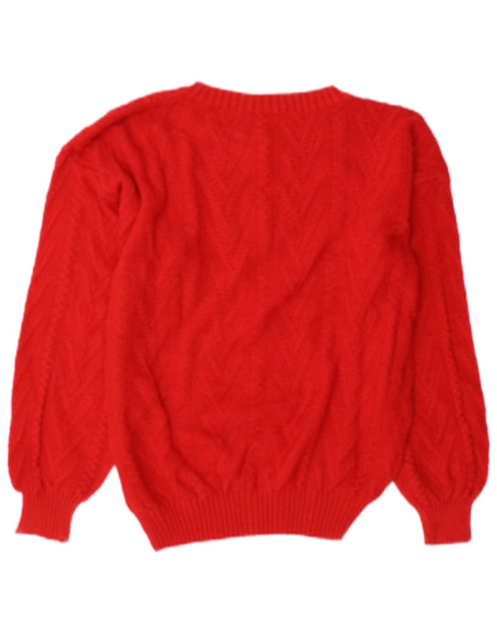 vintage Womens Crew Neck Jumper Pull UK 14 Coton Rouge Moyen