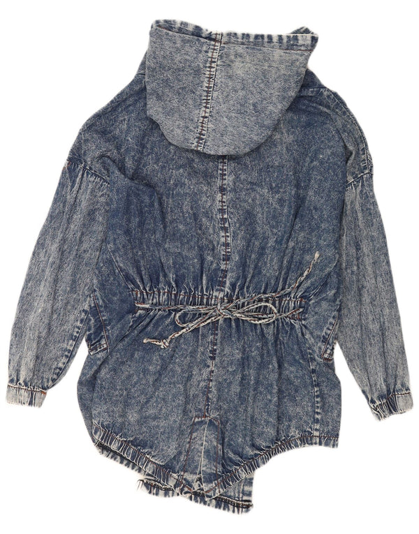 veste en denim ouverte à capuche femme vintage UK 16 Grand Bleu
