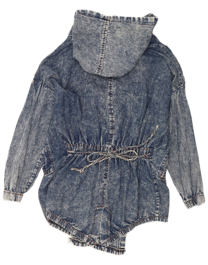 veste en denim ouverte à capuche femme vintage UK 16 Grand Bleu