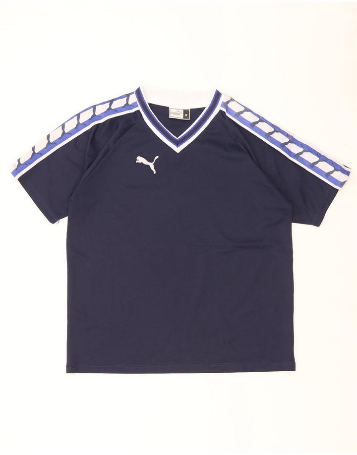 Puma Homme Graphic T-Shirt Top Petit Bleu Marine Colorblock Polyester