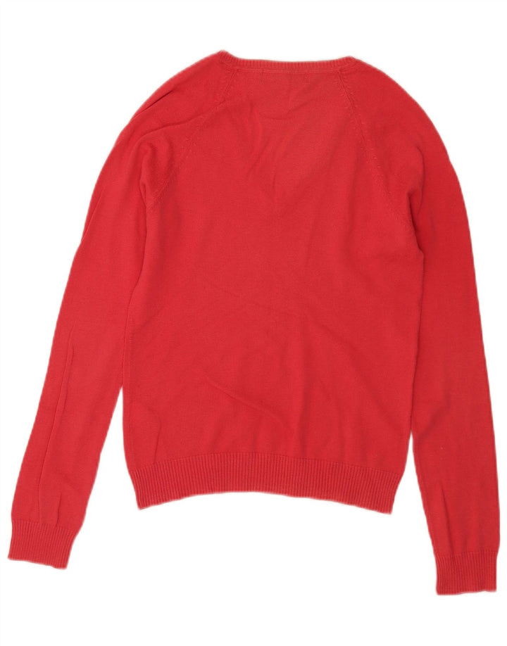Zara Pull col en V pour femme UK 12 Rouge moyen Coton