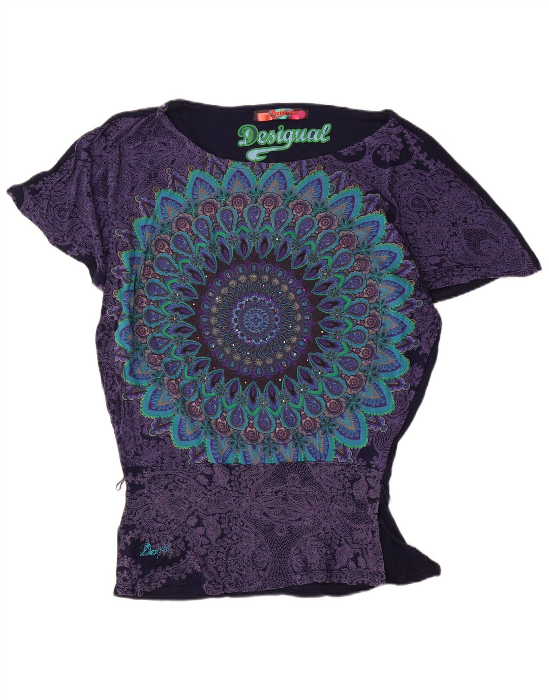 Desigual Womens Batwing Blouse Top UK 10 Small Bleu Marine Viscose