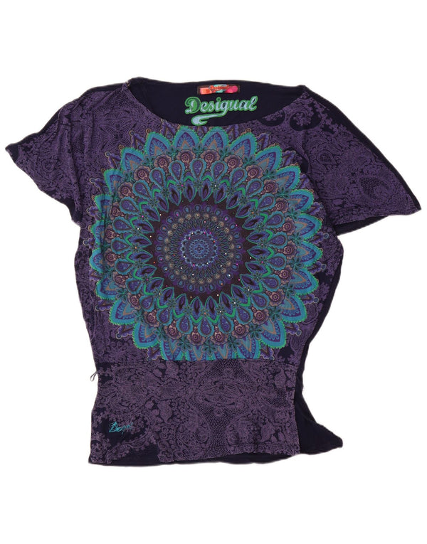 Desigual Womens Batwing Blouse Top UK 10 Small Bleu Marine Viscose