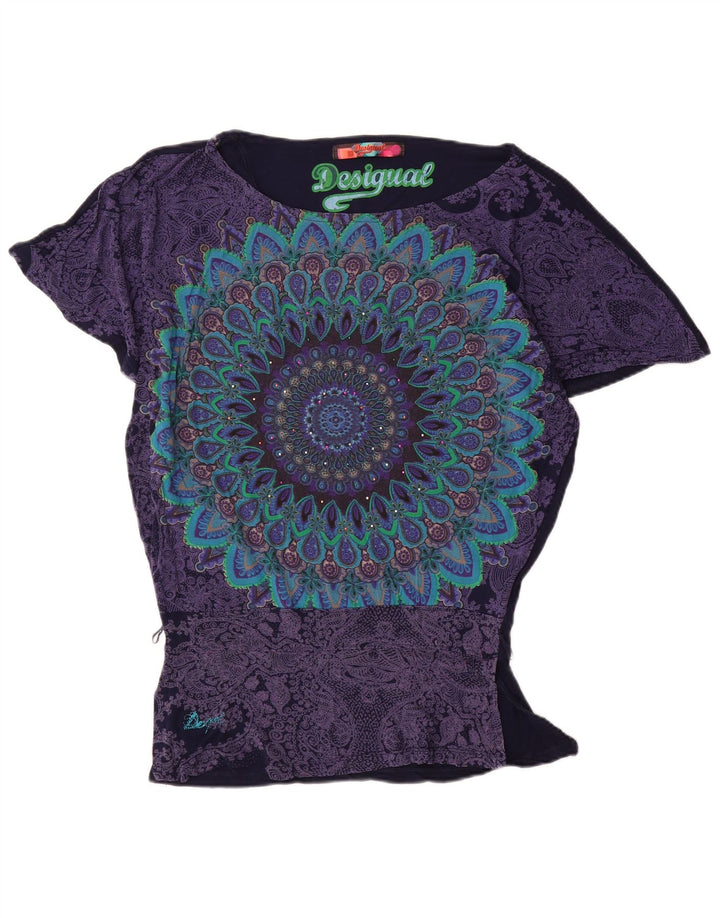 Desigual Womens Batwing Blouse Top UK 10 Small Bleu Marine Viscose