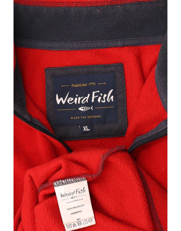 Weird Fish Pull polaire à col zippé pour homme XL Rouge Polyester
