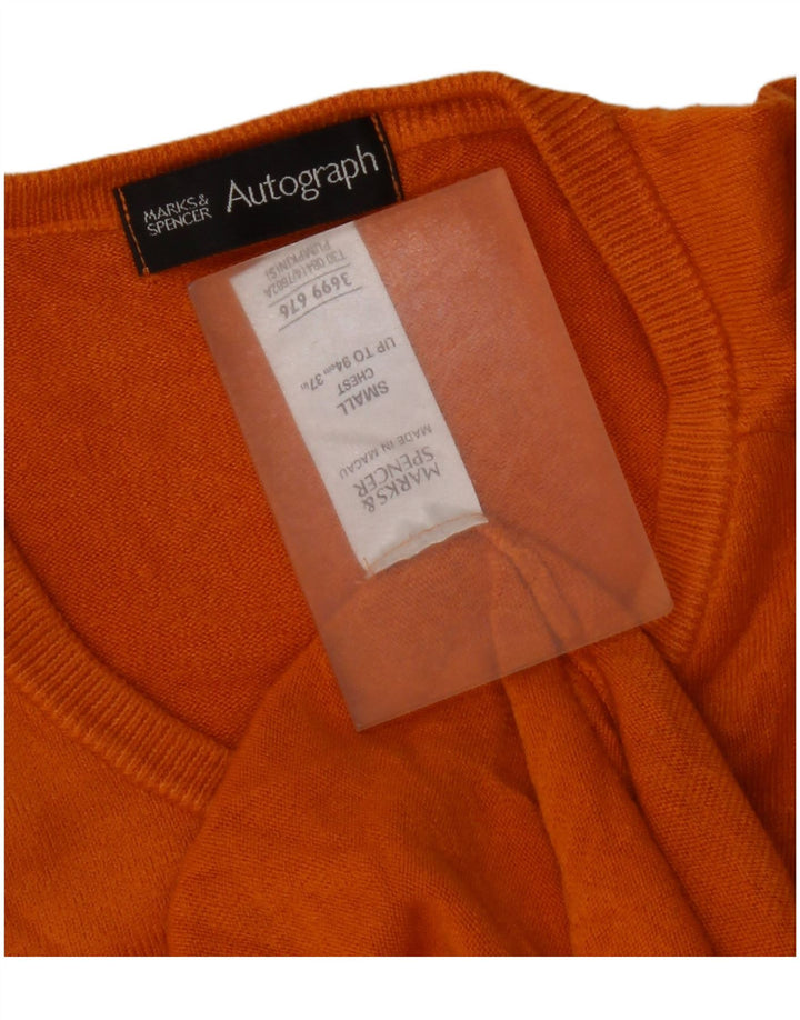 Marks & Spencer Pull autographe à col en V pour homme, petit, orange, acrylique