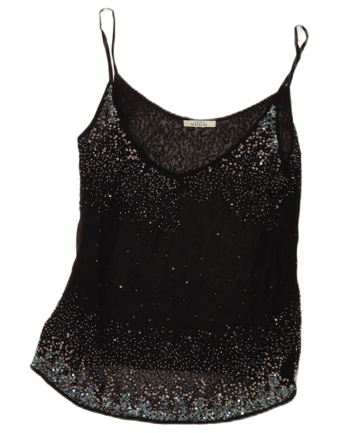 Zara Womens See Through Cami Top UK 12 Moyen Noir