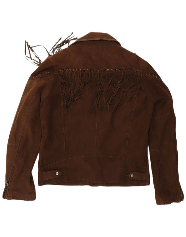 Zara Veste de motard en faux suède pour homme UK 42 XL Marron Polyester