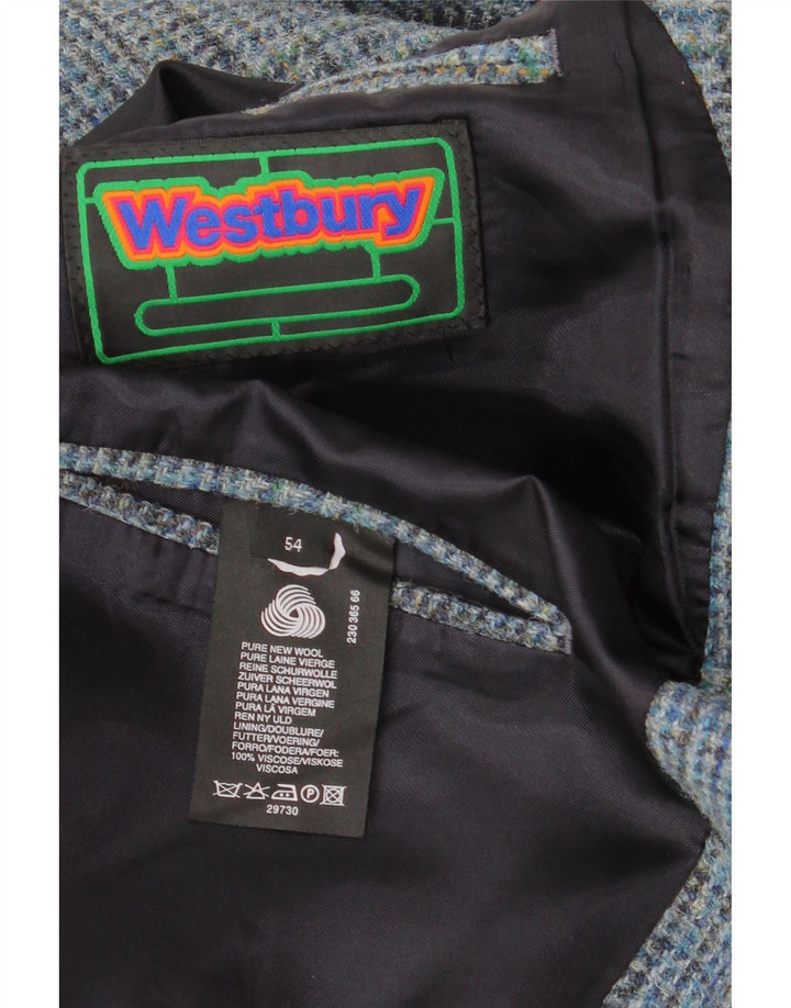 WESTBURY Veste blazer à 3 boutons pour homme UK 54 2XL Bleu Pied-de-poule Laine