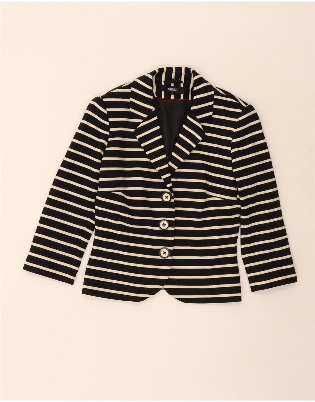 MARKS & SPENCER Womens 3 Button Blazer Jacket UK 8 Small Black Striped