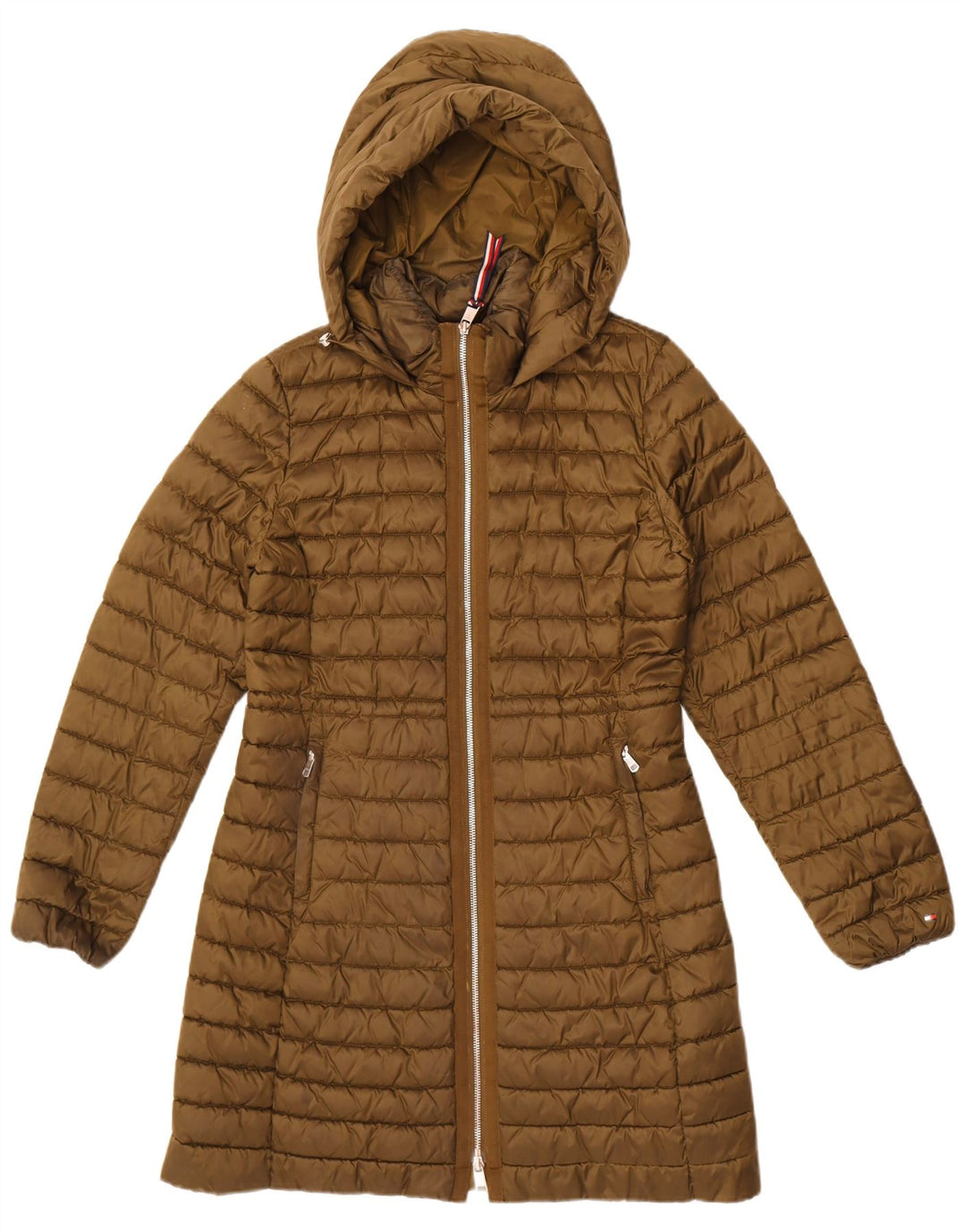 Tommy Hilfiger Manteau rembourré à capuche pour femme UK 44 Medium Kaki Polyamide