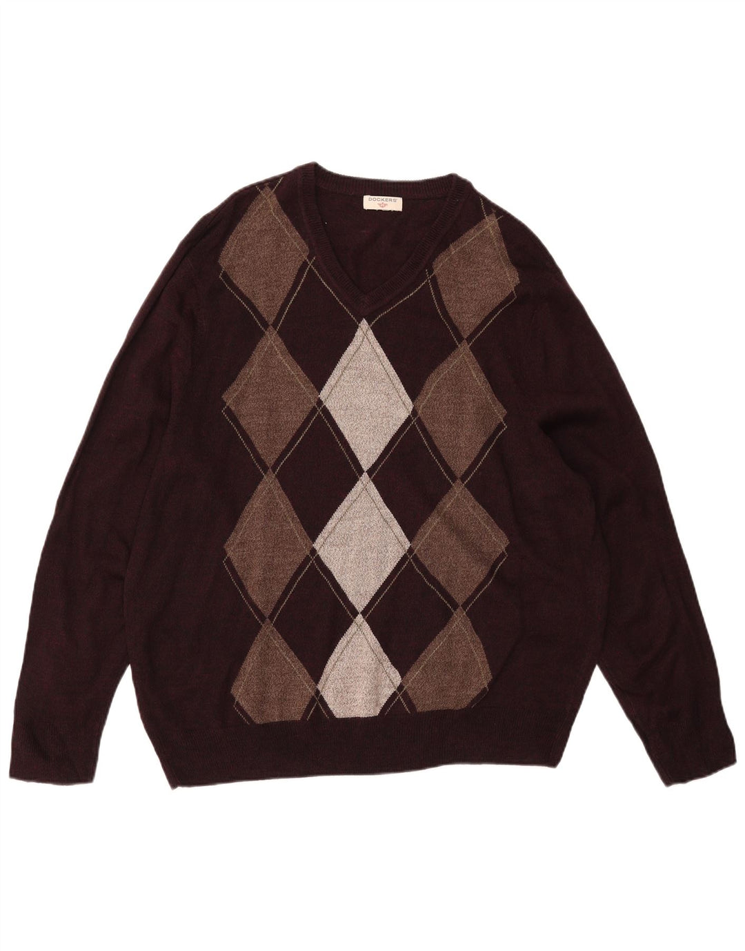 DOCKERS Pull col V pour hommes, grand, bordeaux, argyle/diamant