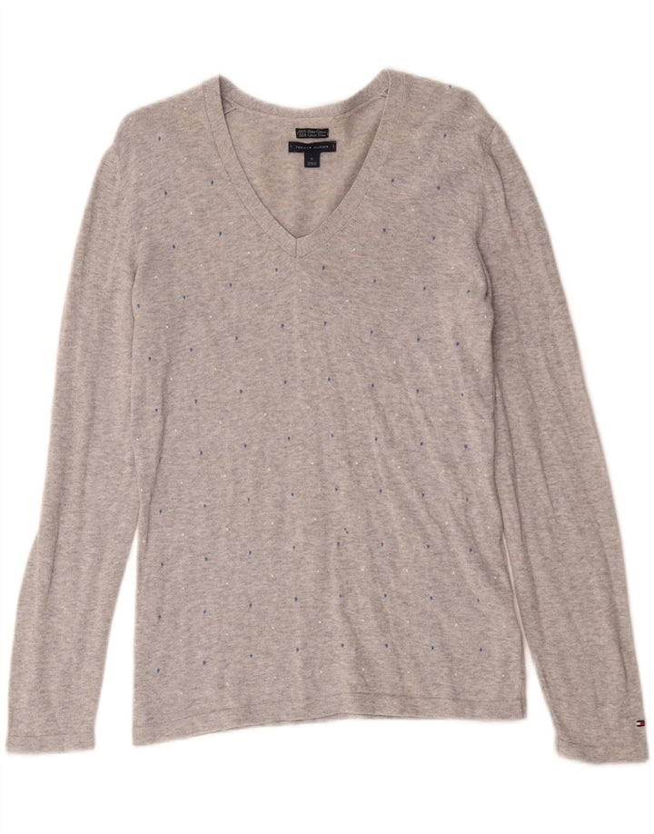 Tommy Hilfiger Haut à manches longues pour femme UK 12 Coton à pois gris moyen