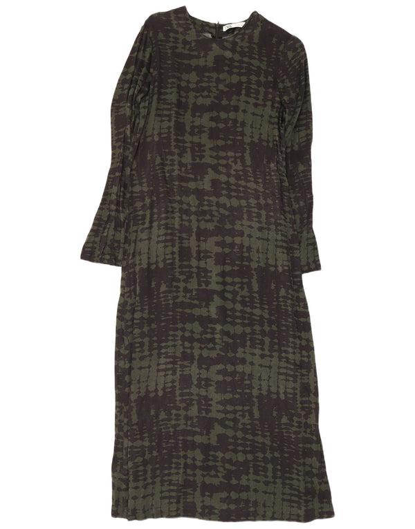 Zara Robe longue à manches longues pour femme UK 8 Small Green Tie Dye