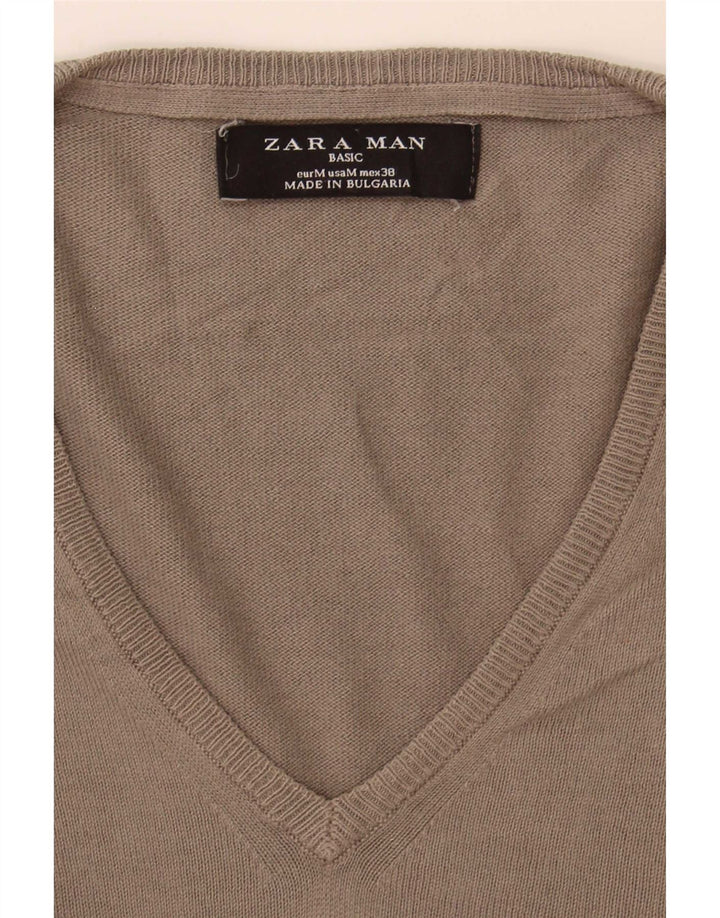Zara Pull Col V Homme Gris Moyen