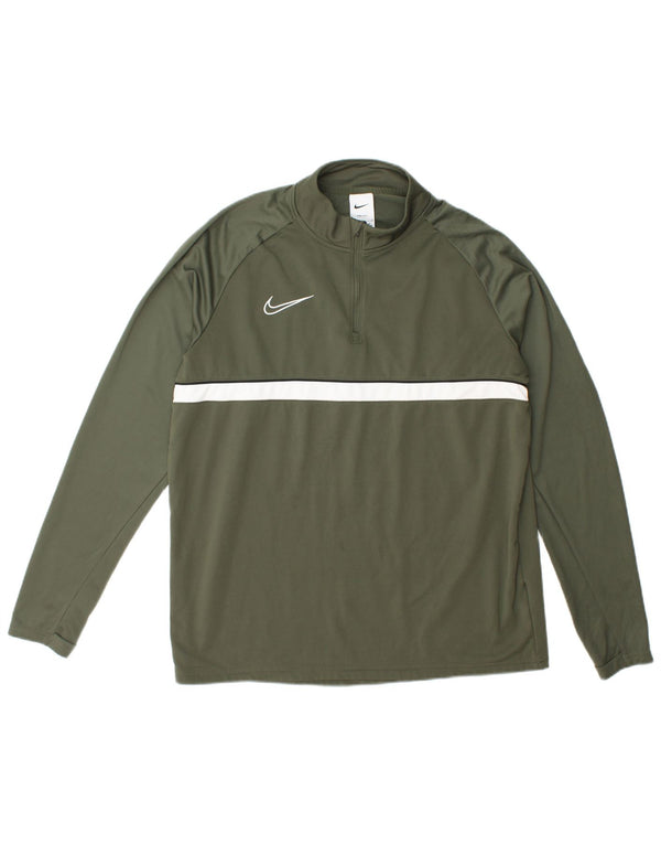 Nike Hommes Dri Fit Zip Neck Pull Survêtement Haut Large Vert Polyester
