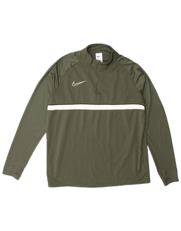 Nike Hommes Dri Fit Zip Neck Pull Survêtement Haut Large Vert Polyester