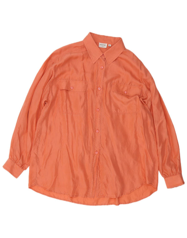 vintage Femme Chemise surdimensionnée Blouse UK 16 Grande Soie Orange