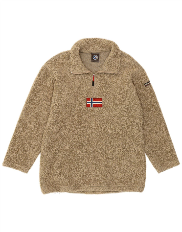 Napapijri Pull polaire graphique à col zippé pour femme Large Beige Polyacrylique