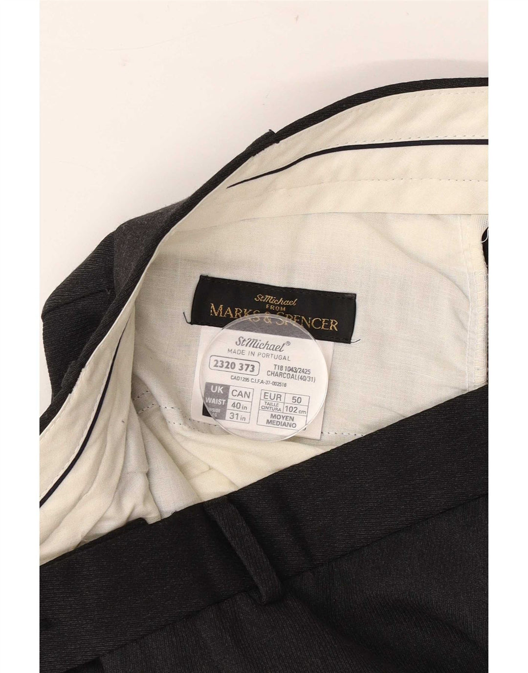 Marks & Spencer Pantalon de Costume Droit Homme W40 L28 Gris Polyester