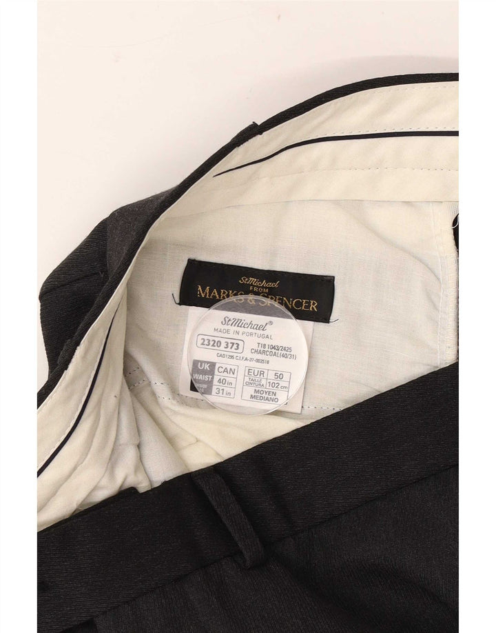 Marks & Spencer Pantalon de Costume Droit Homme W40 L28 Gris Polyester