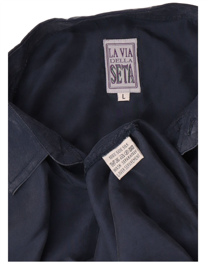 Chemise Homme Vintage Grande Soie Bleu Marine