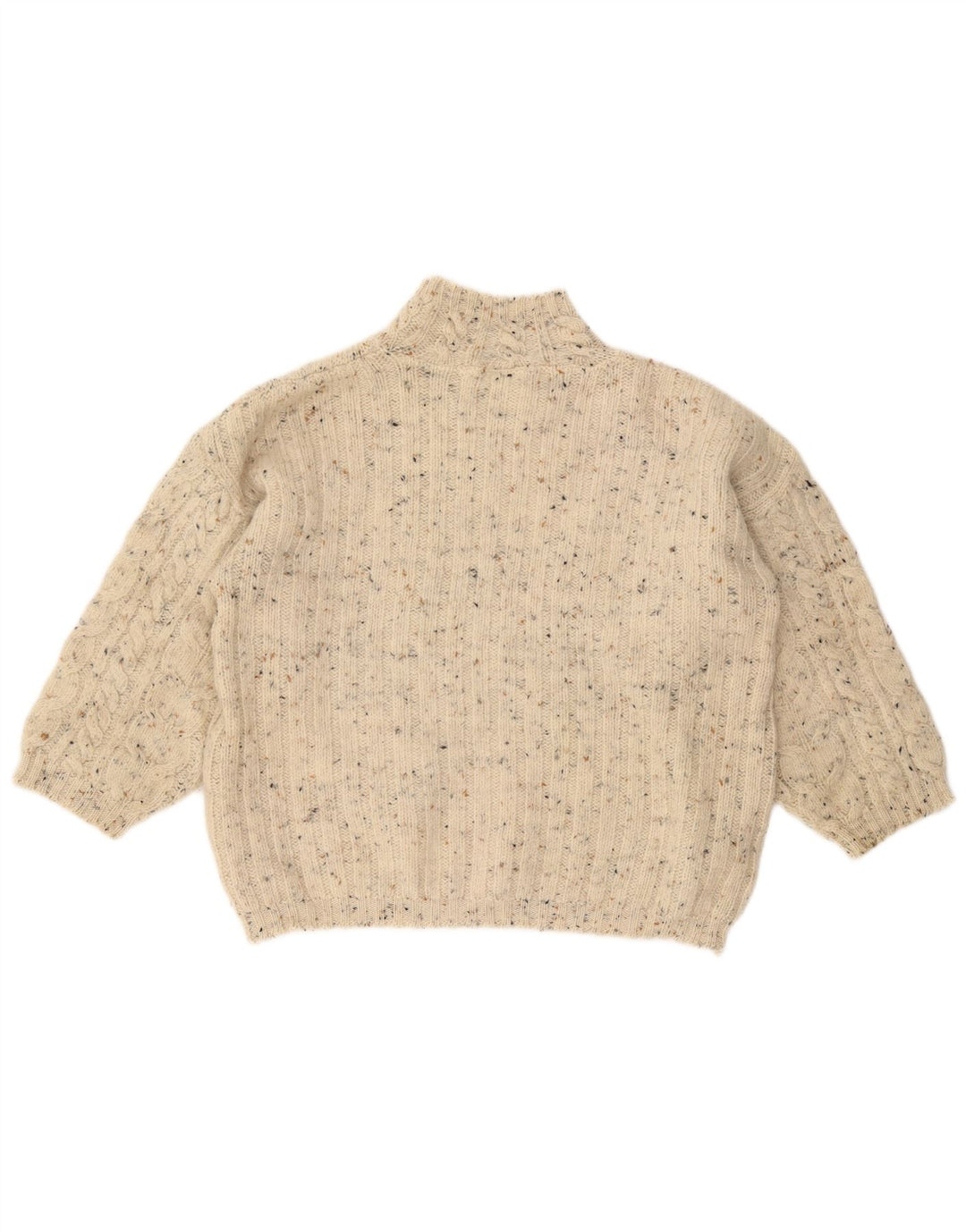 VINTAGE Pull col roulé femme UK 18 XL Blanc cassé moucheté