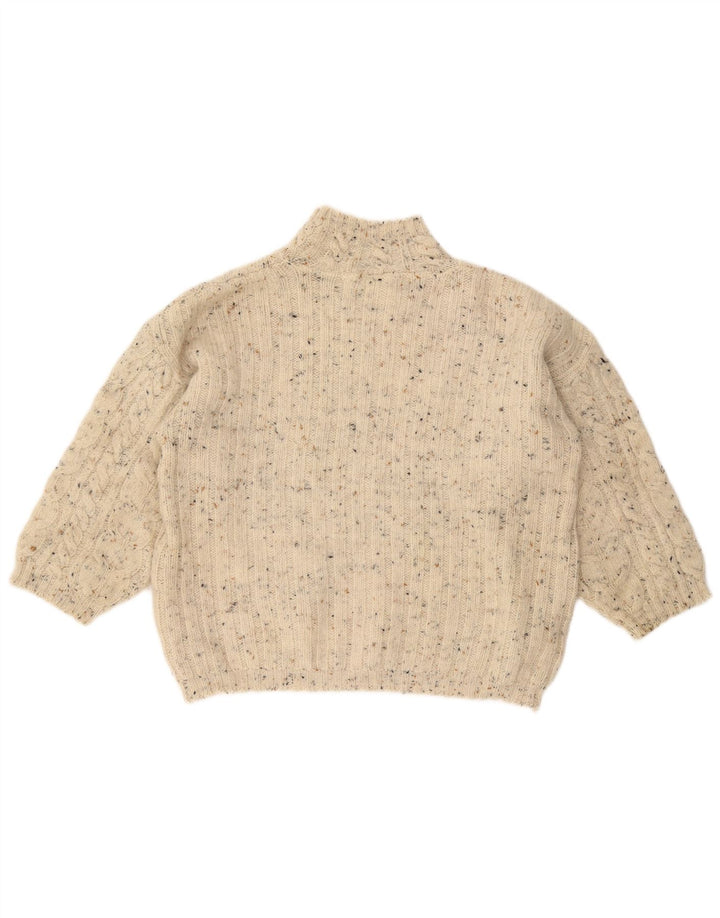 VINTAGE Pull col roulé femme UK 18 XL Blanc cassé moucheté