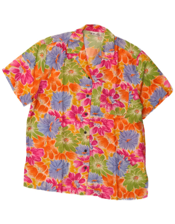 vintage Femme Chemise à manches courtes Blouse UK 14 Moyen Multicolore Floral