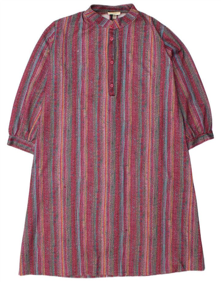 VINTAGE Robe basique femme UK 26 4XL Bordeaux Rayé Polyester