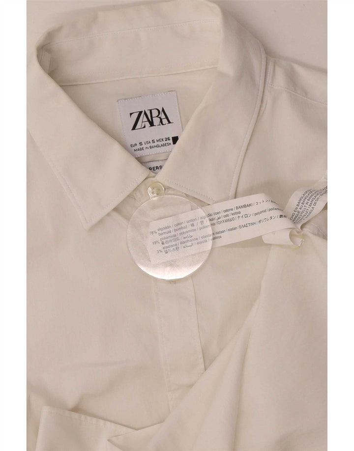 Zara Chemise Femme UK 10 Petit Coton Blanc