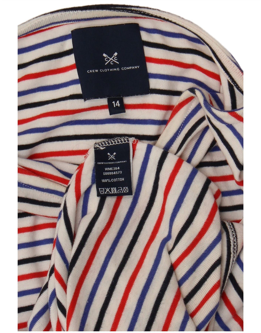 CREW CLOTHING T-Shirt Femme Top UK 14 Moyen Multicolore Rayé Coton