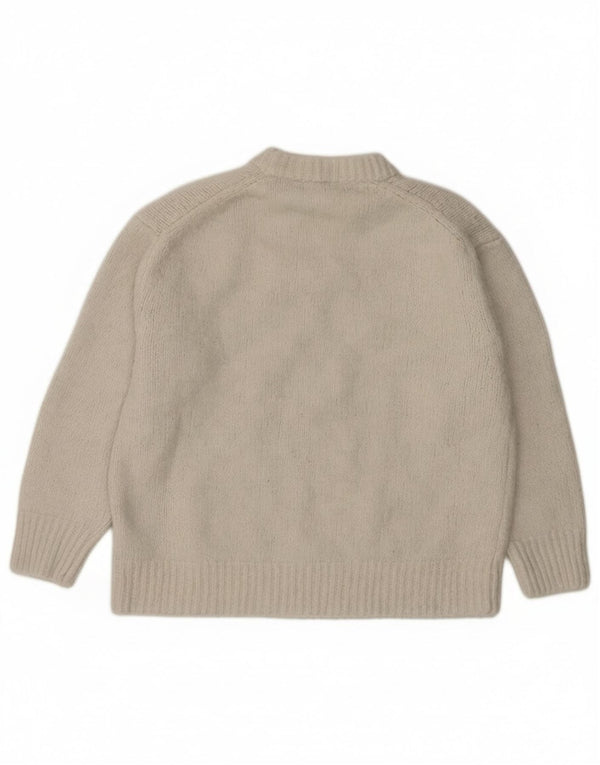 Zara Pull surdimensionné à manches 3/4 et col rond pour femme UK 10 Small Blanc