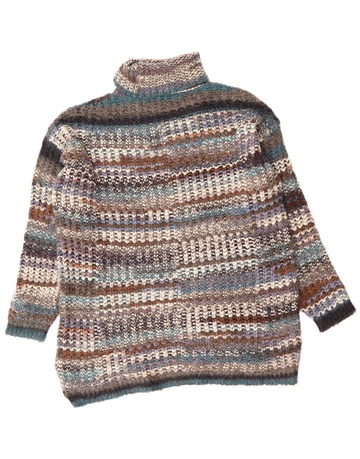 ZARA Femme Pull Col Roulé Pull UK 14 Moyen Multicolore Rayé