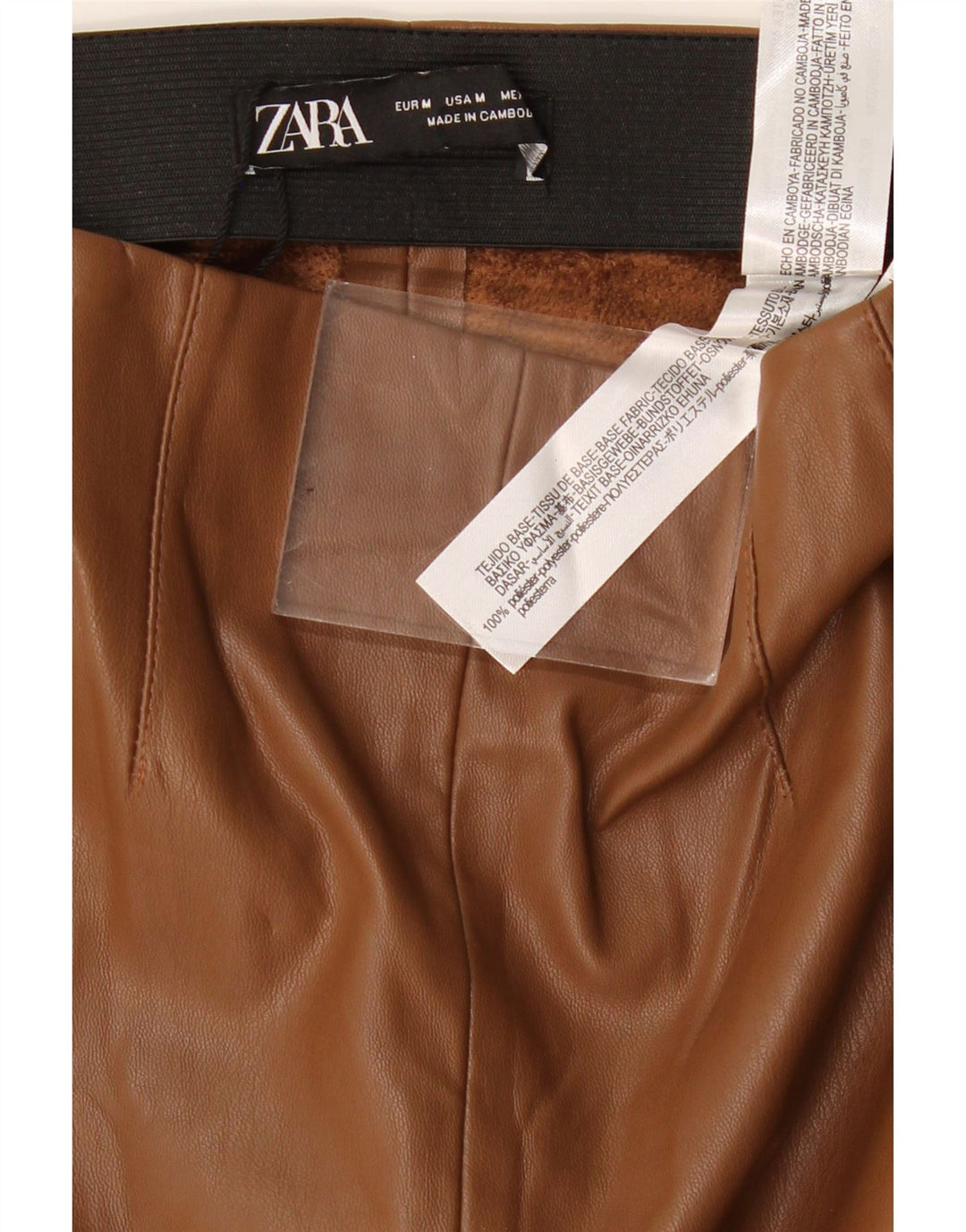 Zara Pantalon skinny en simili cuir pour femme Medium W28 L27 Marron Polyester