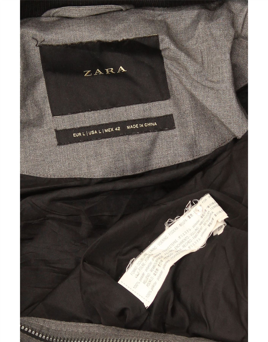 Zara Manteau rembourré à capuche pour homme UK 40 Large Gris Polyester