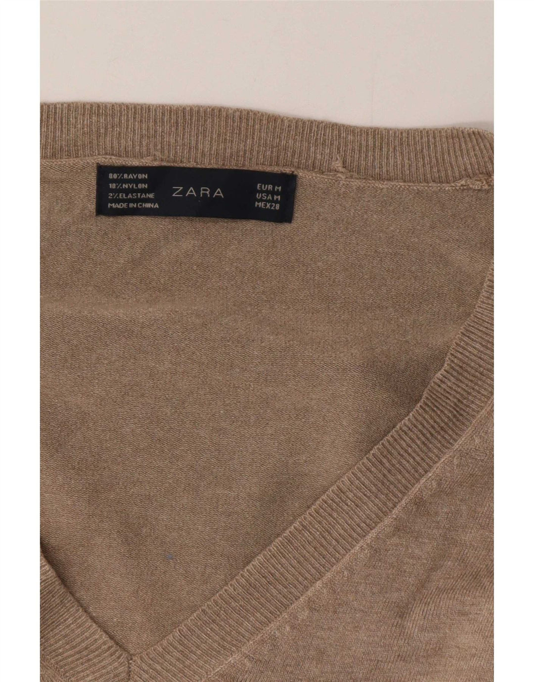 Zara Pull col V pour femme UK 14 Rayonne Gris Moyen