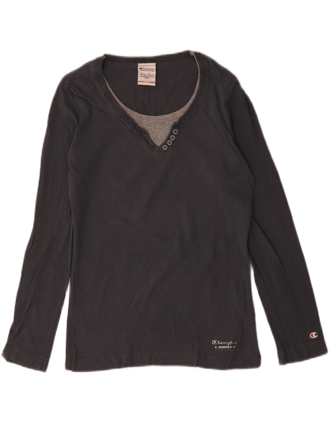 CHAMPION Femme Heritage Classics Top Manches Longues UK 10 Petit Gris Coton