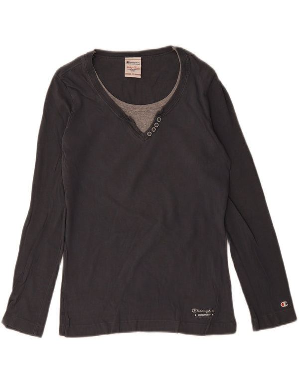 CHAMPION Femme Heritage Classics Top Manches Longues UK 10 Petit Gris Coton