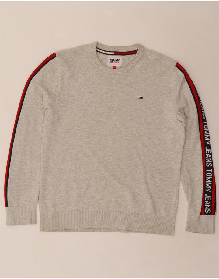 TOMMY HILFIGER Mens Graphic Crew Neck Jumper Sweater Small Grey Vintage Tommy Hilfiger and Second-Hand Tommy Hilfiger from Messina Hembry 