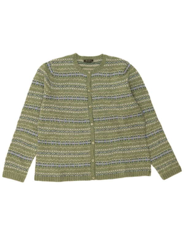 Eddie Bauer Cardigan pour femme en laine d'agneau UK 18 XL Vert Fair Isle