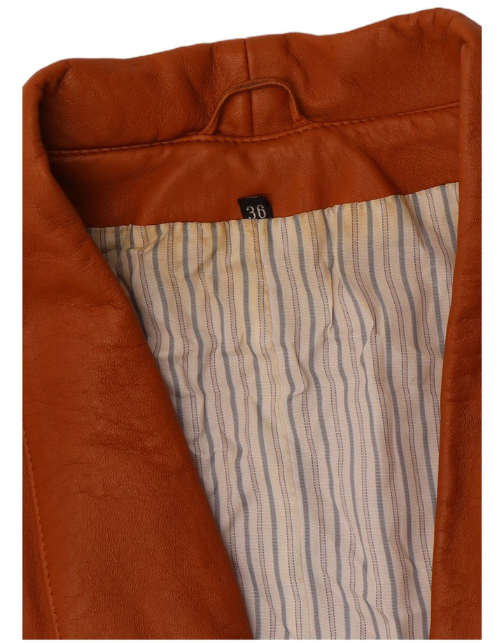 vintage Femmes Batwing Manteau en cuir EU 36 Petit Brun