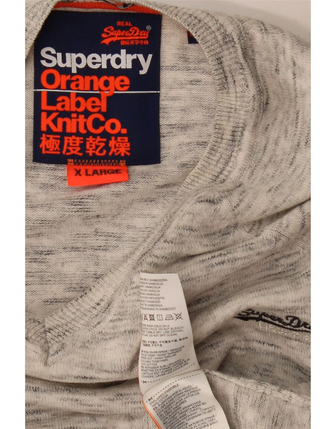 SUPERDRY Pull col V Femme UK 18 XL Coton Chiné Gris